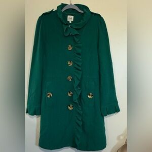 Luii Emerald Green Ruffle-Front Trench